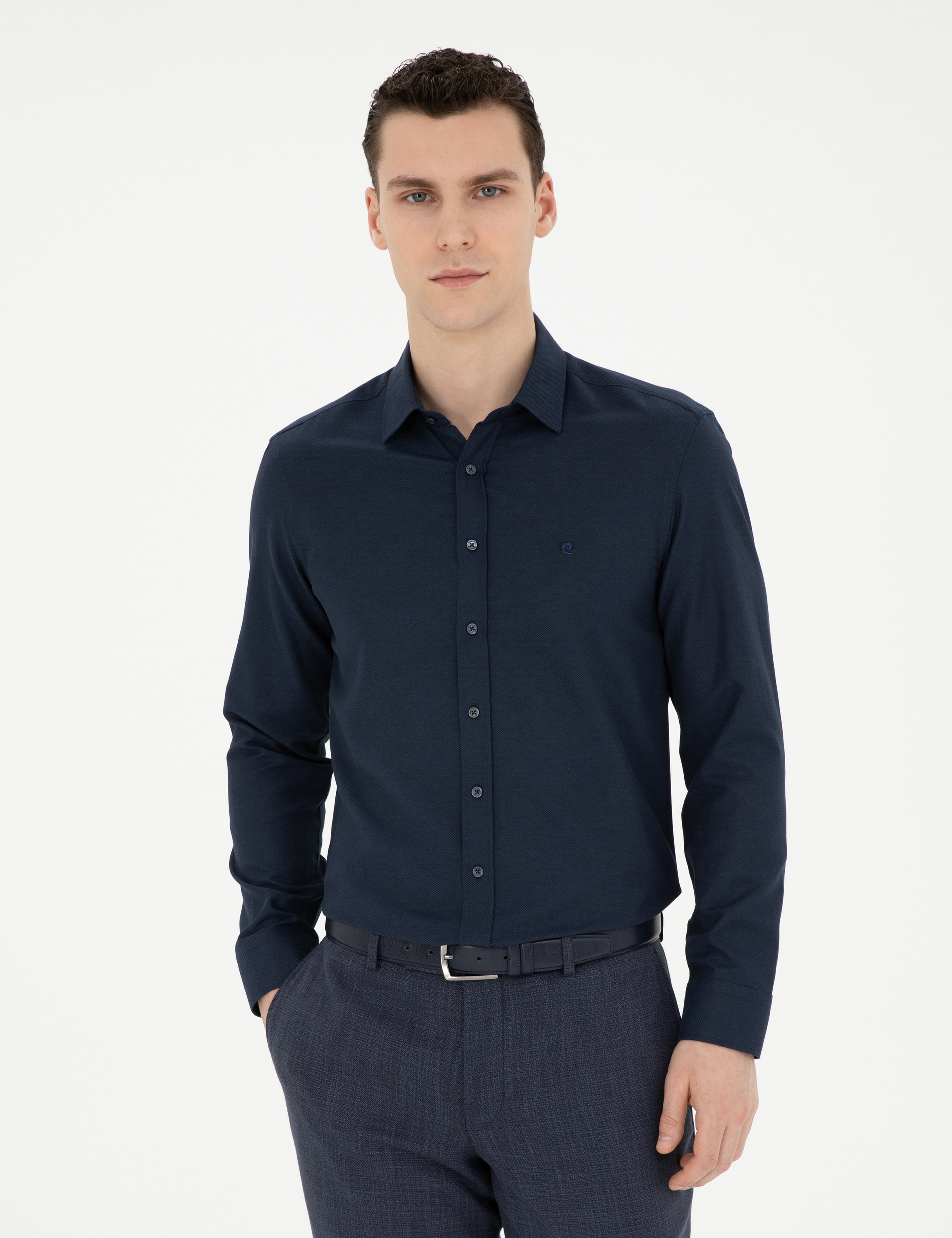 Lacivert Slim Fit Uzun Kollu Gömlek