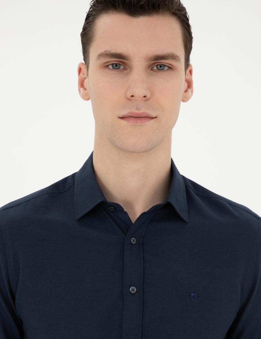 Lacivert Slim Fit Uzun Kollu Gömlek