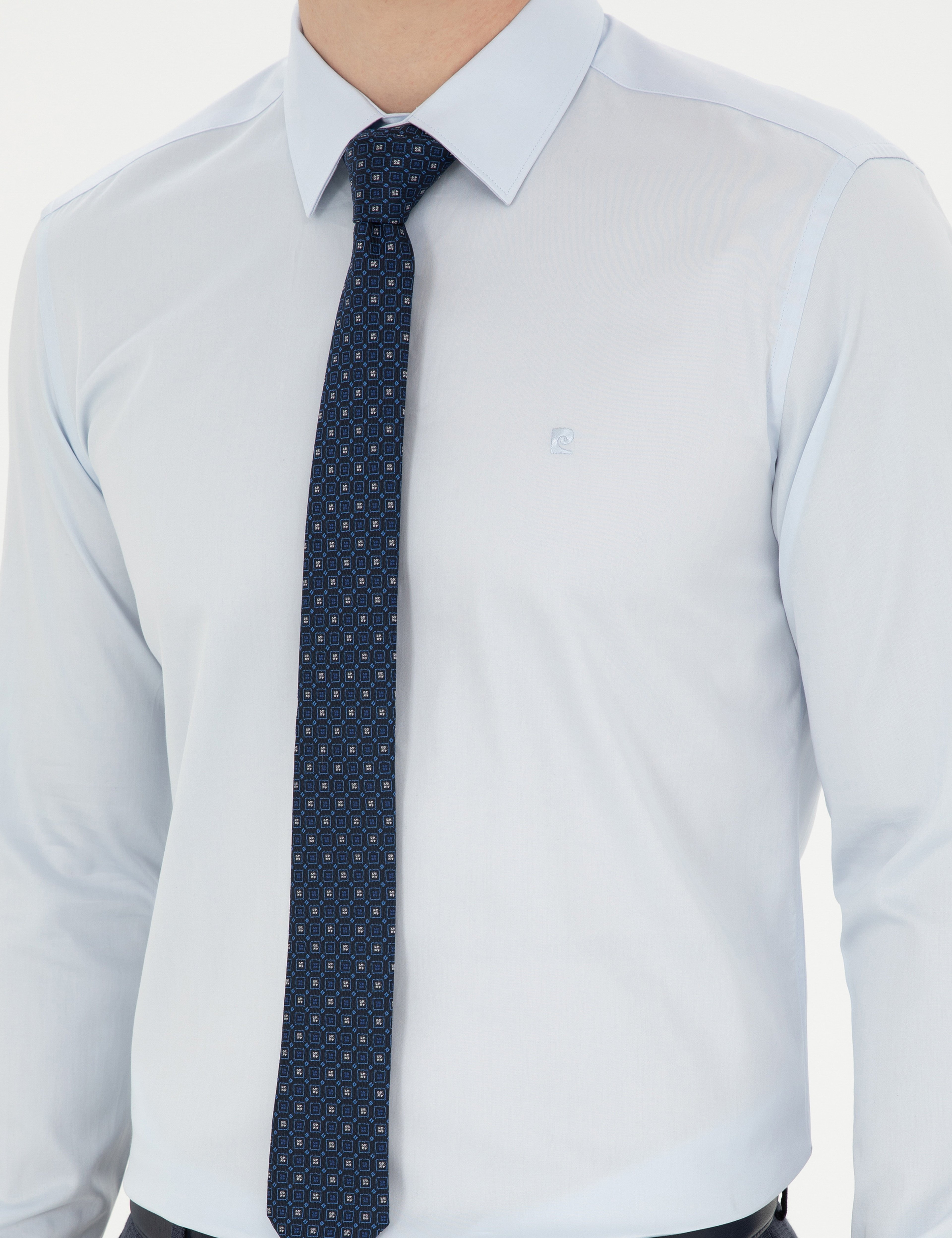 Açık Mavi %100 Pamuk Parlak Saten Slim Fit Uzun Kollu Basic Gömlek