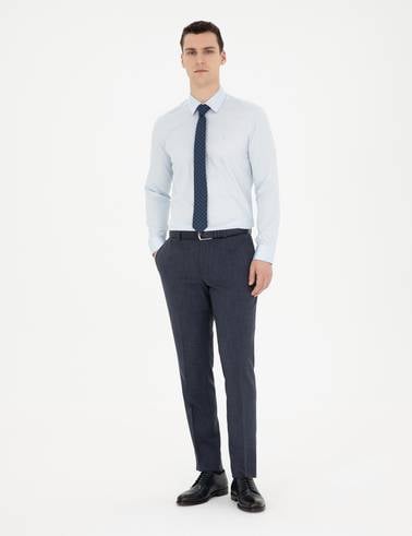 Açık Mavi %100 Pamuk Parlak Saten Slim Fit Uzun Kollu Basic Gömlek