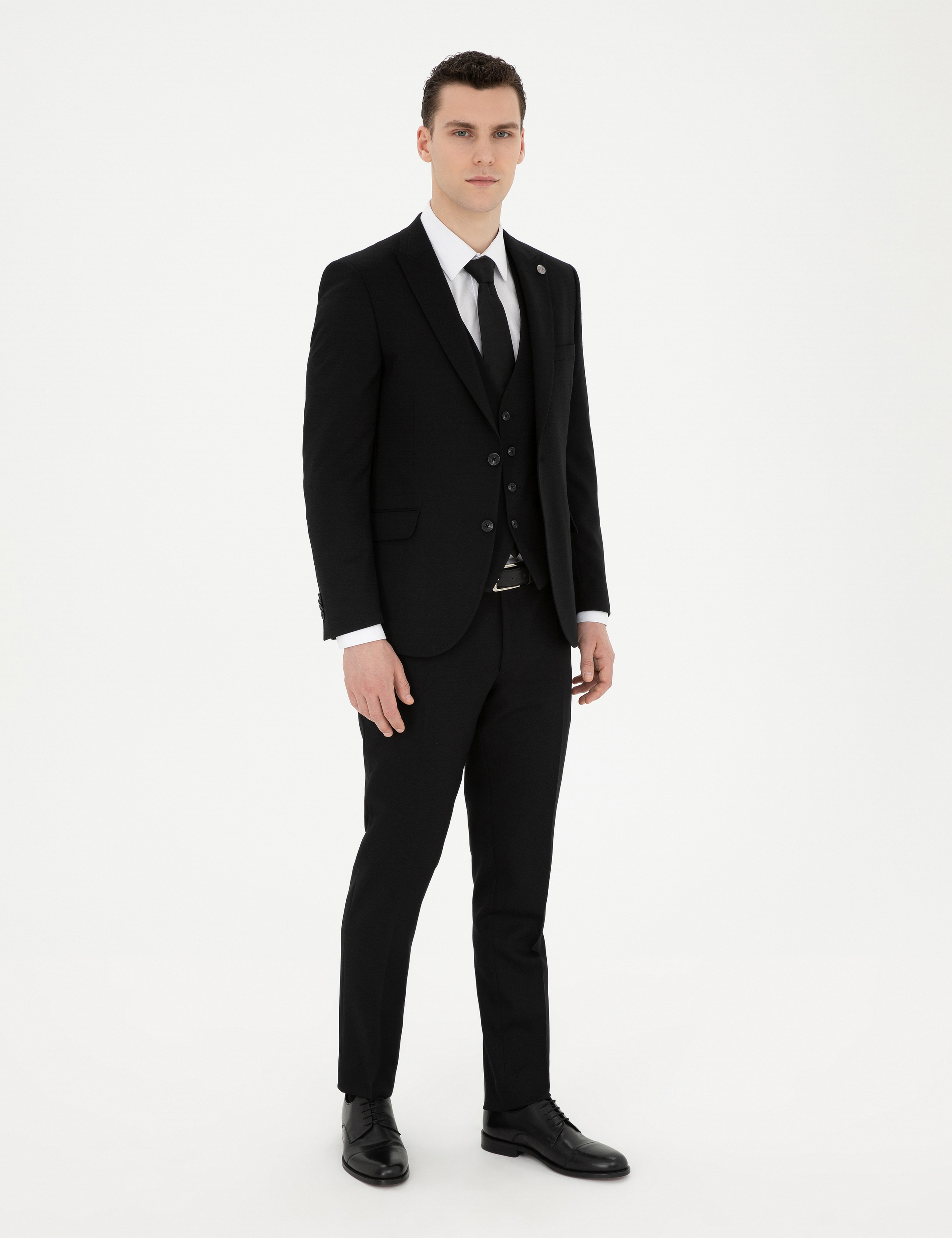 Siyah Ekstra Slim Fit Yelekli Takım Elbise - Image 5