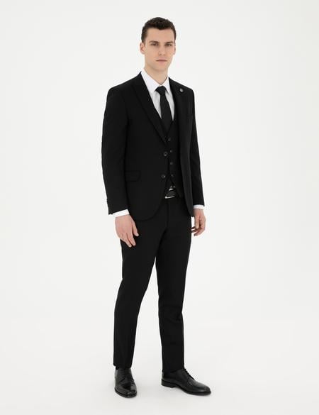 Siyah Ekstra Slim Fit Yelekli Takım Elbise - 50285274030