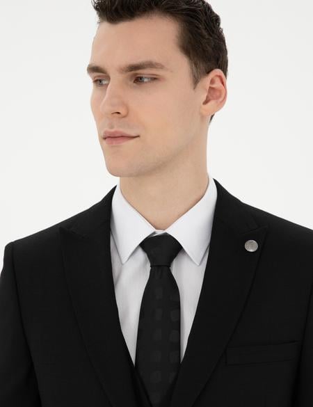 Siyah Ekstra Slim Fit Yelekli Takım Elbise - 50285274030