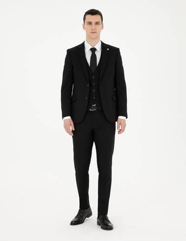 Siyah Ekstra Slim Fit Yelekli Takım Elbise