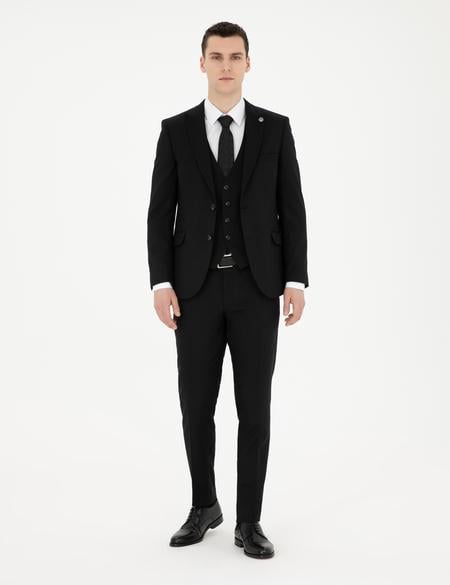 Siyah Ekstra Slim Fit Yelekli Takım Elbise - 50285274030