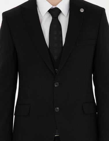 Siyah Ekstra Slim Fit Yelekli Takım Elbise