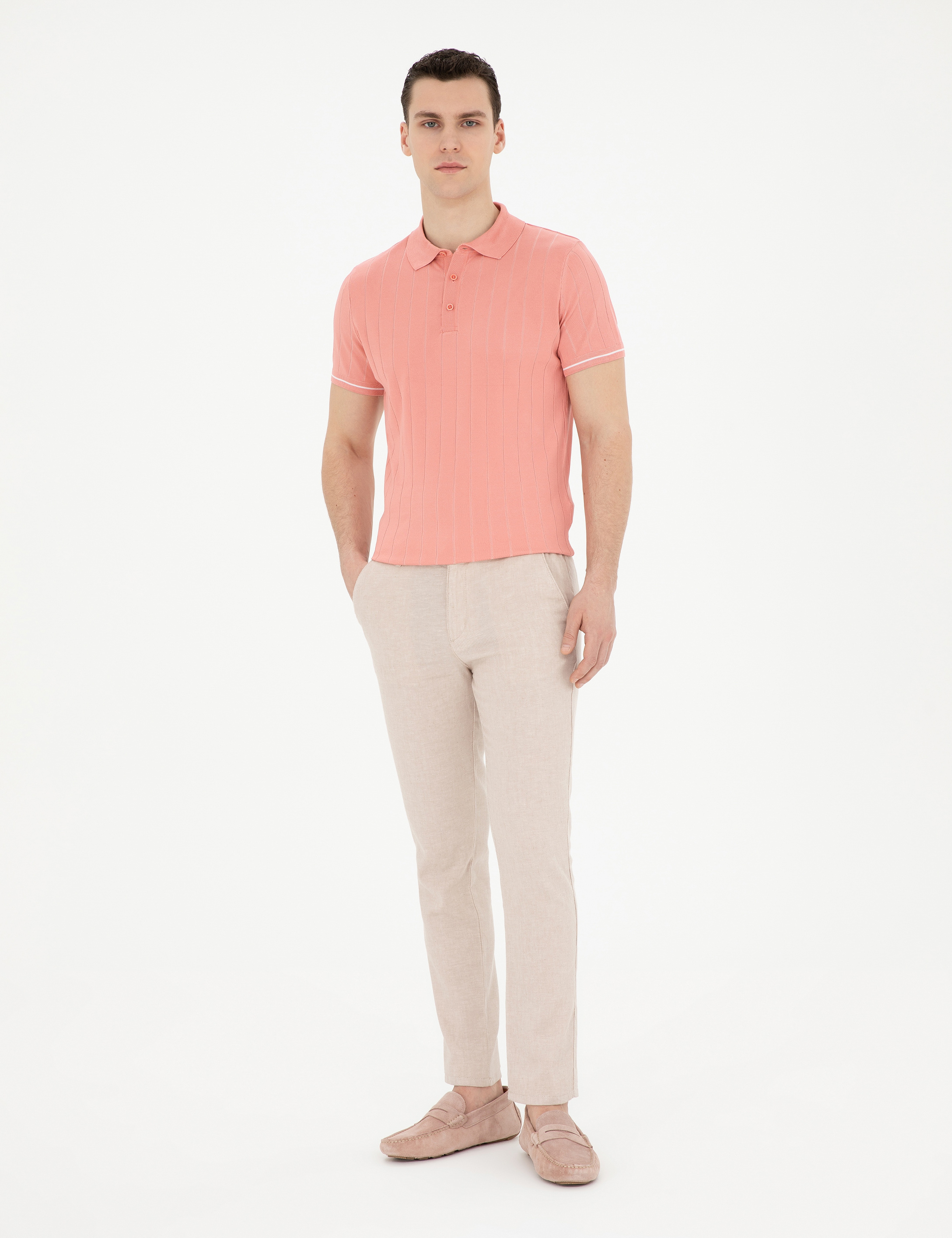 Kırmızı Slim Fit Düğmeli Polo Yaka Triko Tişört - Image 4