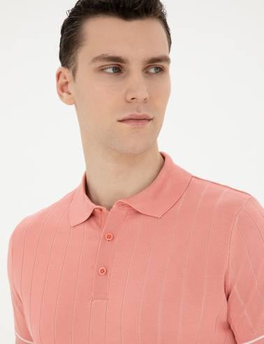 Kırmızı Slim Fit Düğmeli Polo Yaka Triko Tişört