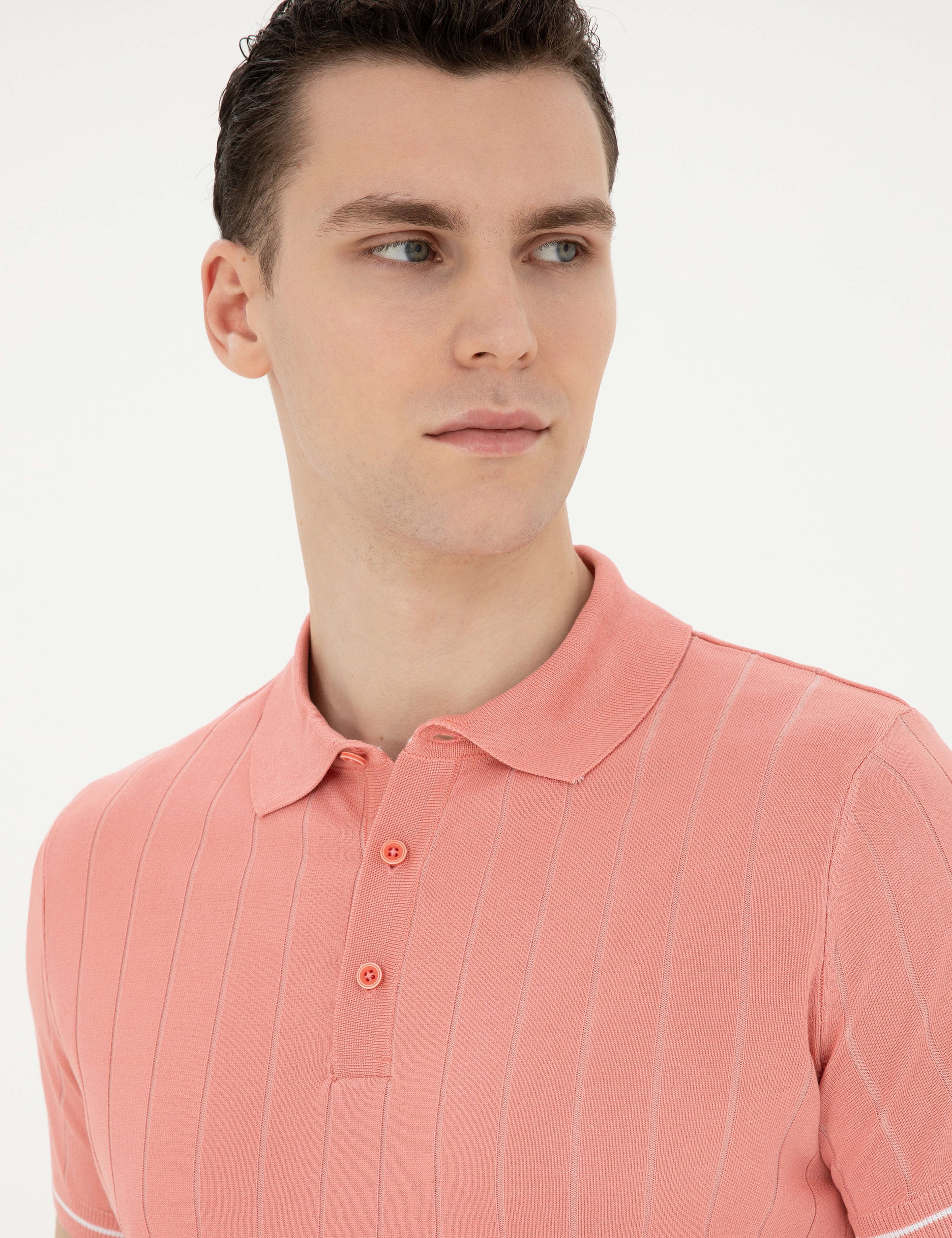 Kırmızı Slim Fit Düğmeli Polo Yaka Triko Tişört - Image 2