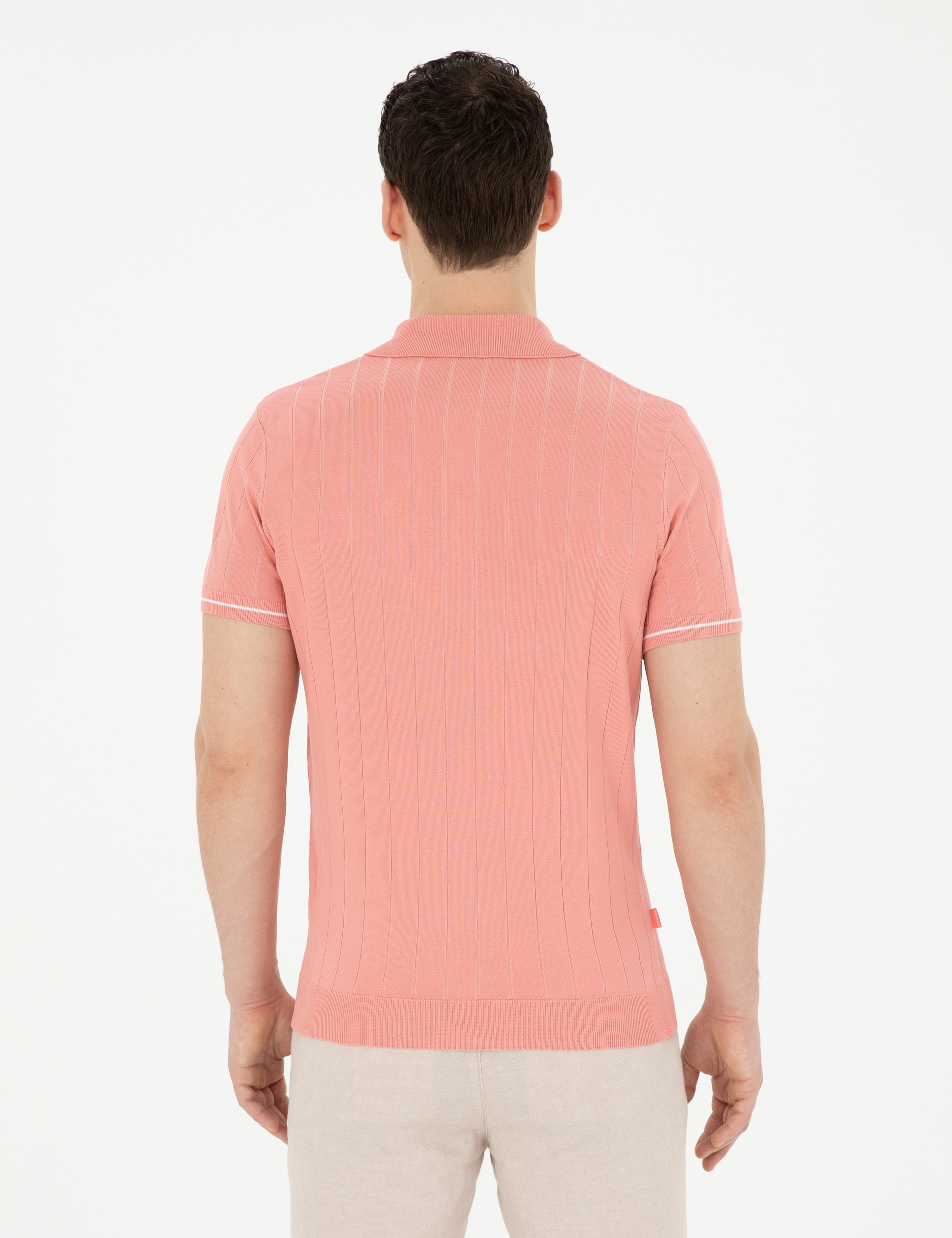 Kırmızı Slim Fit Düğmeli Polo Yaka Triko Tişört - Image 5