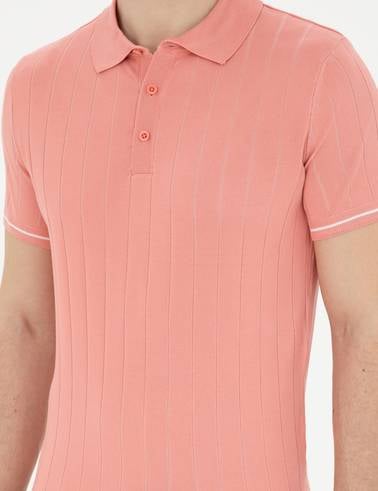 Kırmızı Slim Fit Düğmeli Polo Yaka Triko Tişört