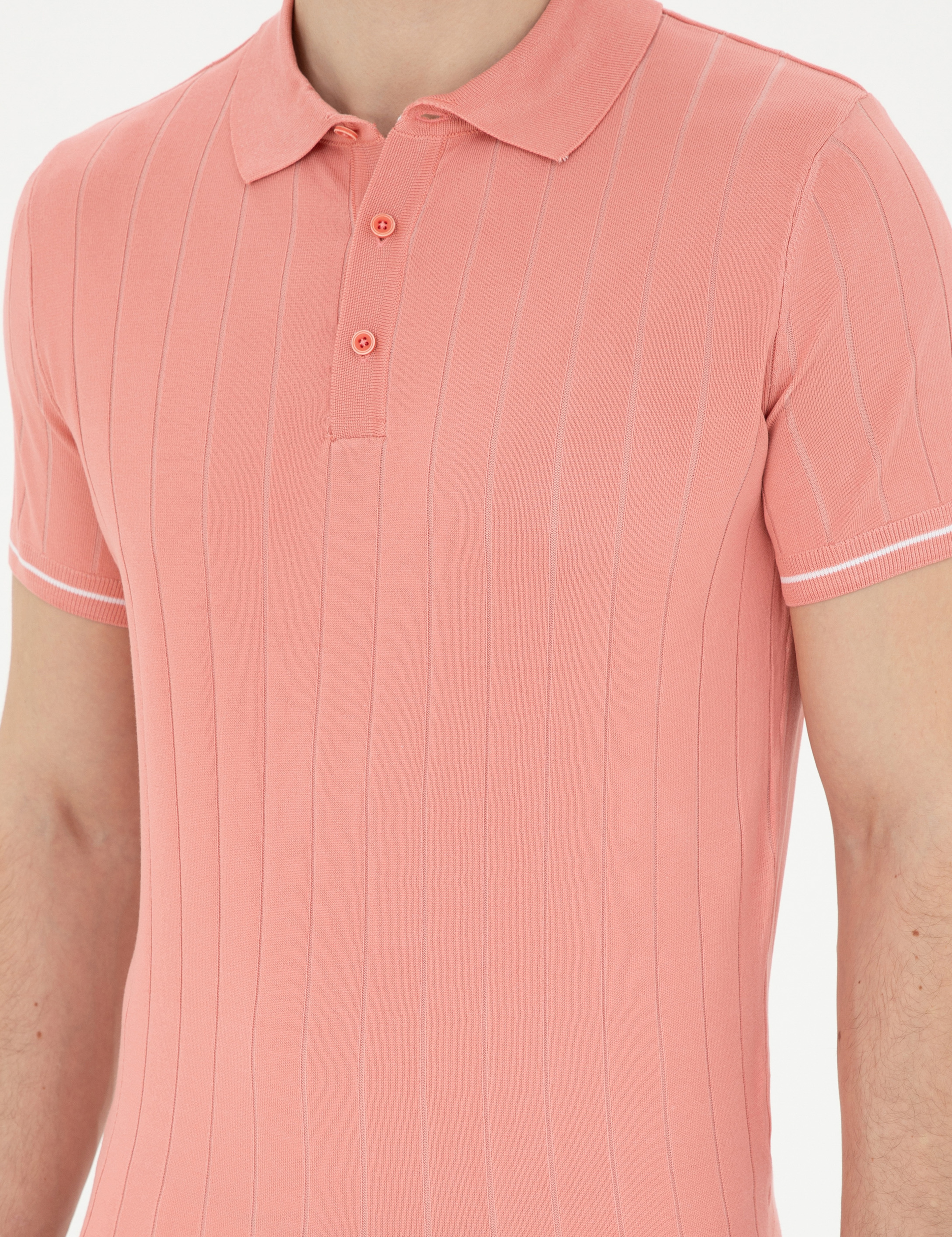 Kırmızı Slim Fit Düğmeli Polo Yaka Triko Tişört - Image 6
