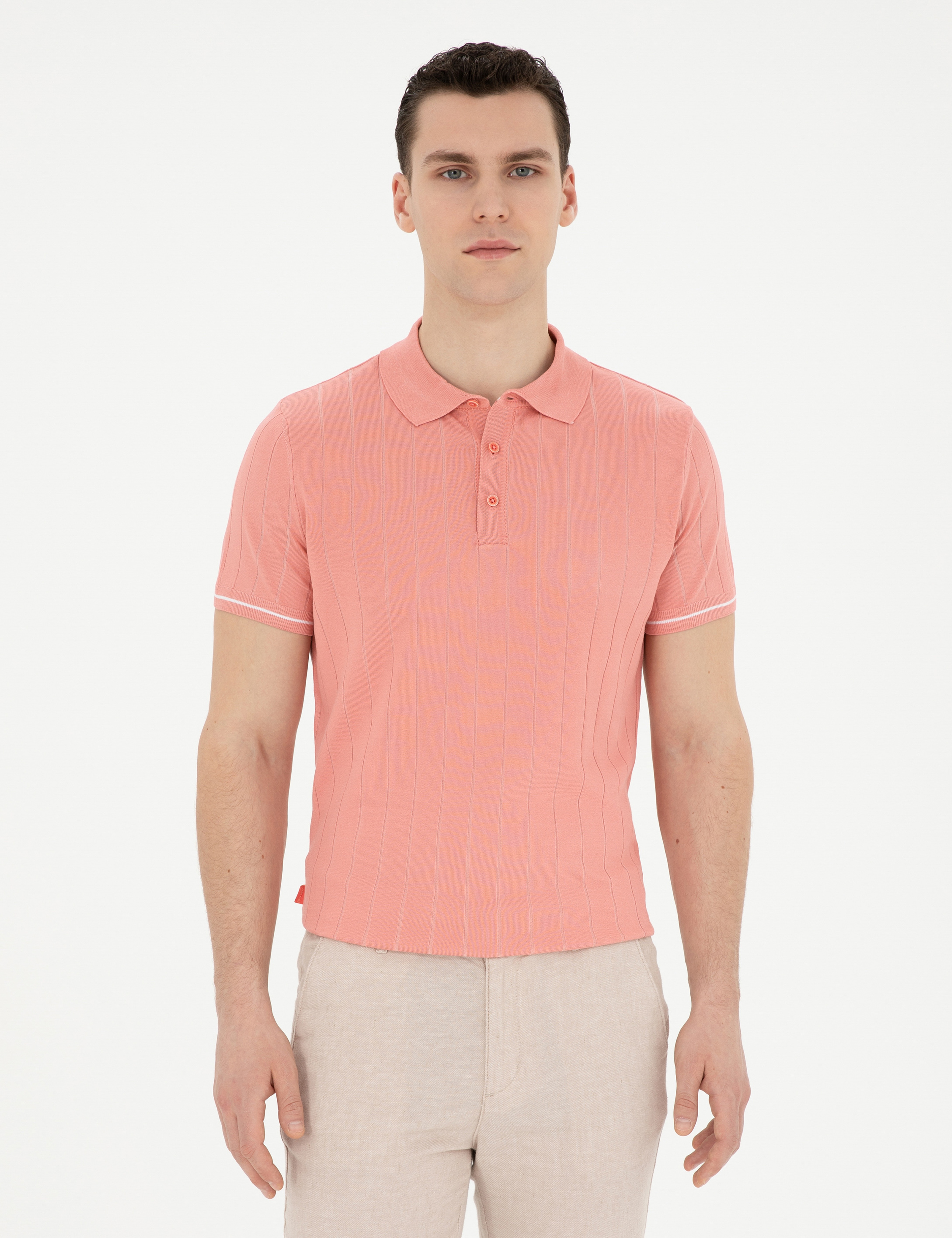 Kırmızı Slim Fit Düğmeli Polo Yaka Triko Tişört
