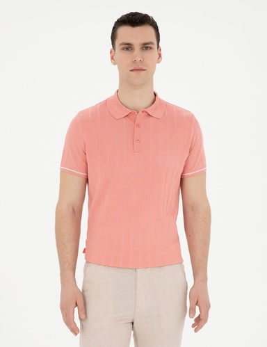Kırmızı Slim Fit Düğmeli Polo Yaka Triko Tişört