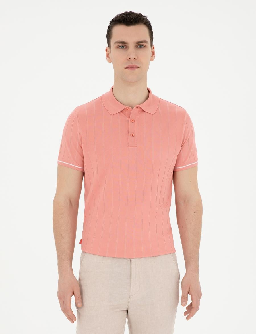 Kırmızı Slim Fit Düğmeli Polo Yaka Triko Tişört