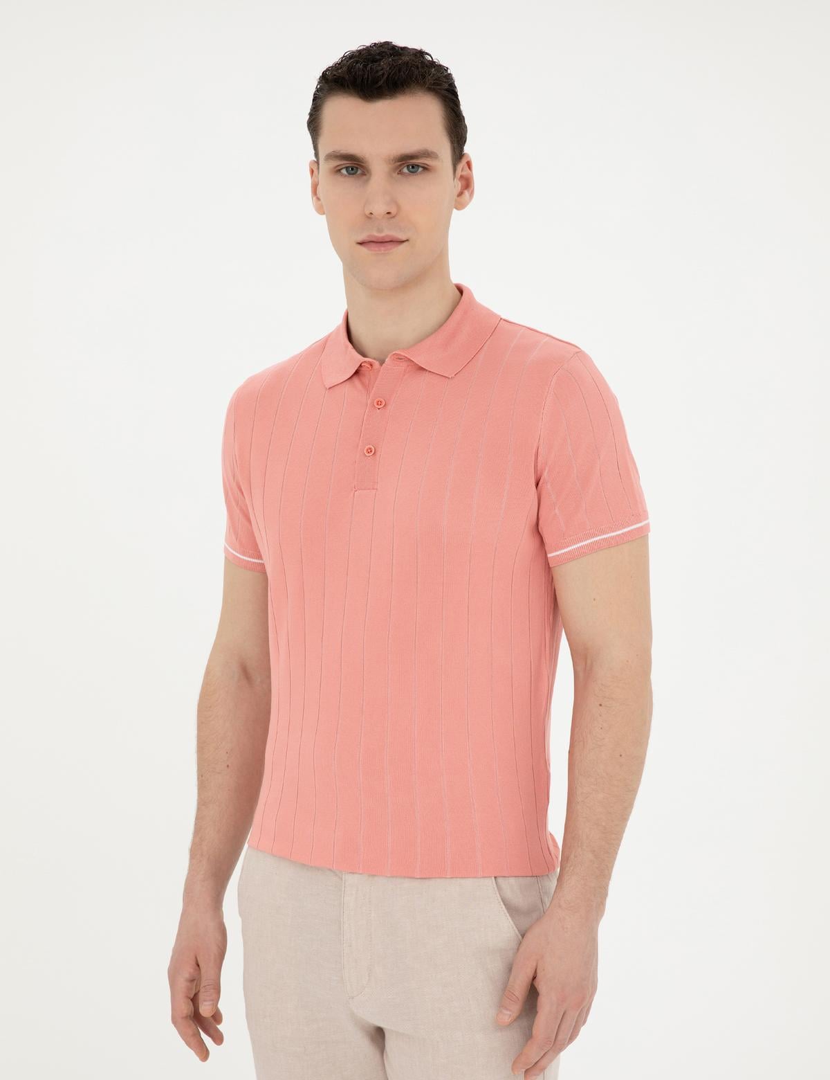 Kırmızı Slim Fit Düğmeli Polo Yaka Triko Tişört - 50288148028