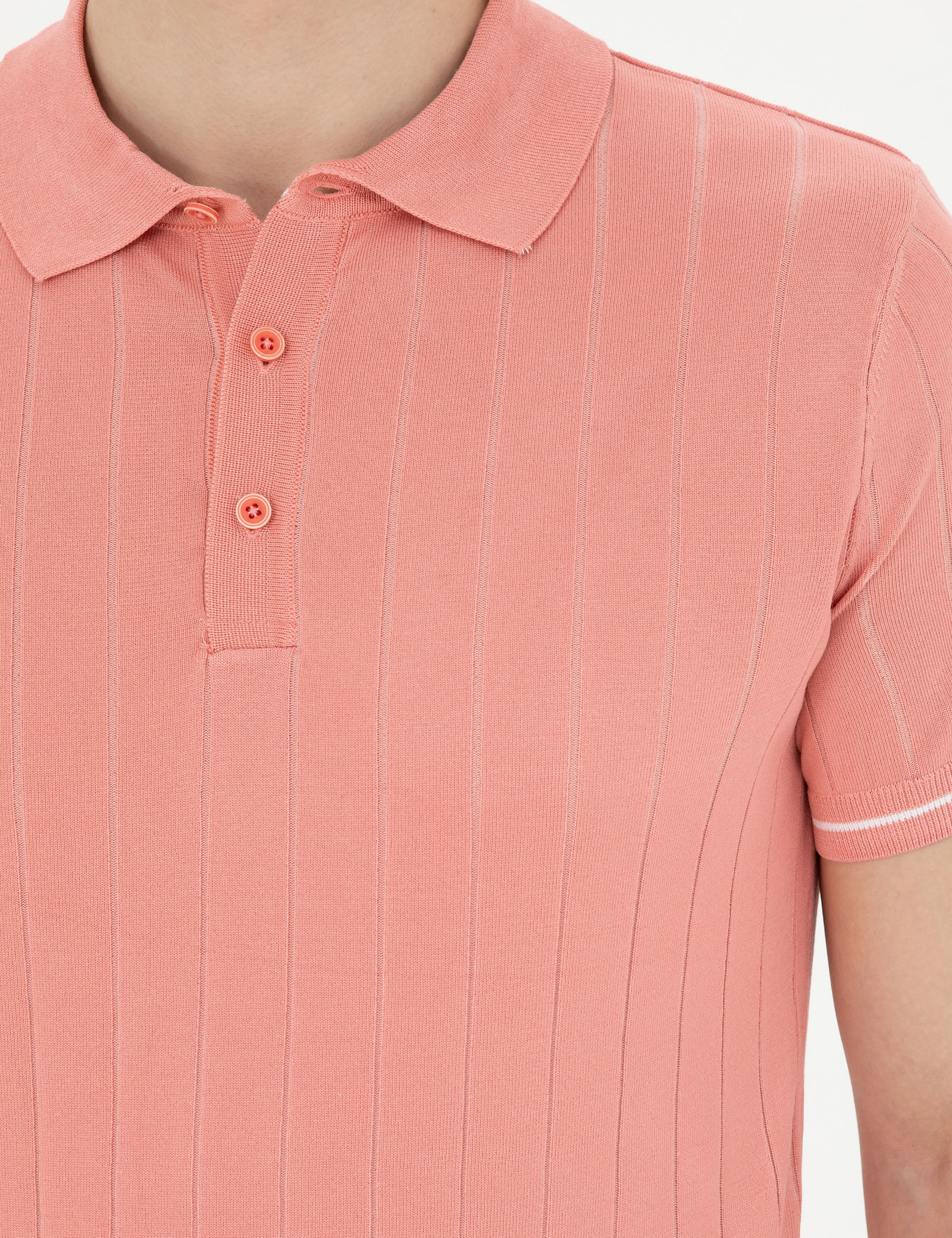 Kırmızı Slim Fit Düğmeli Polo Yaka Triko Tişört