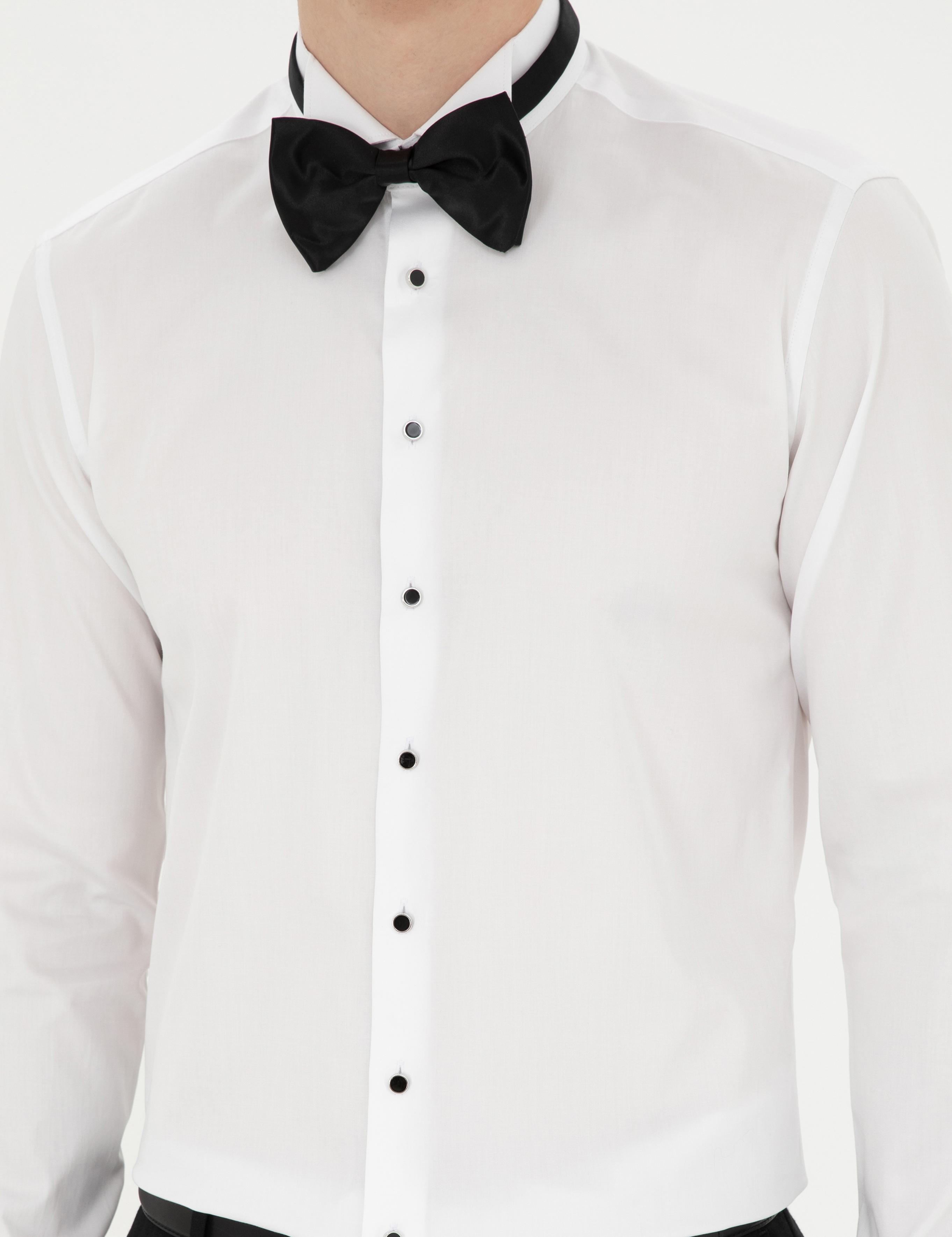 Beyaz Slim Fit Smokin Gömlek