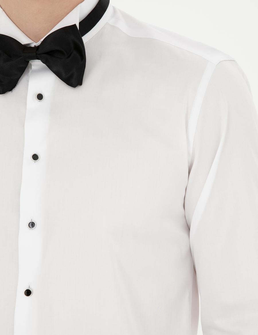 Beyaz Slim Fit Smokin Gömlek