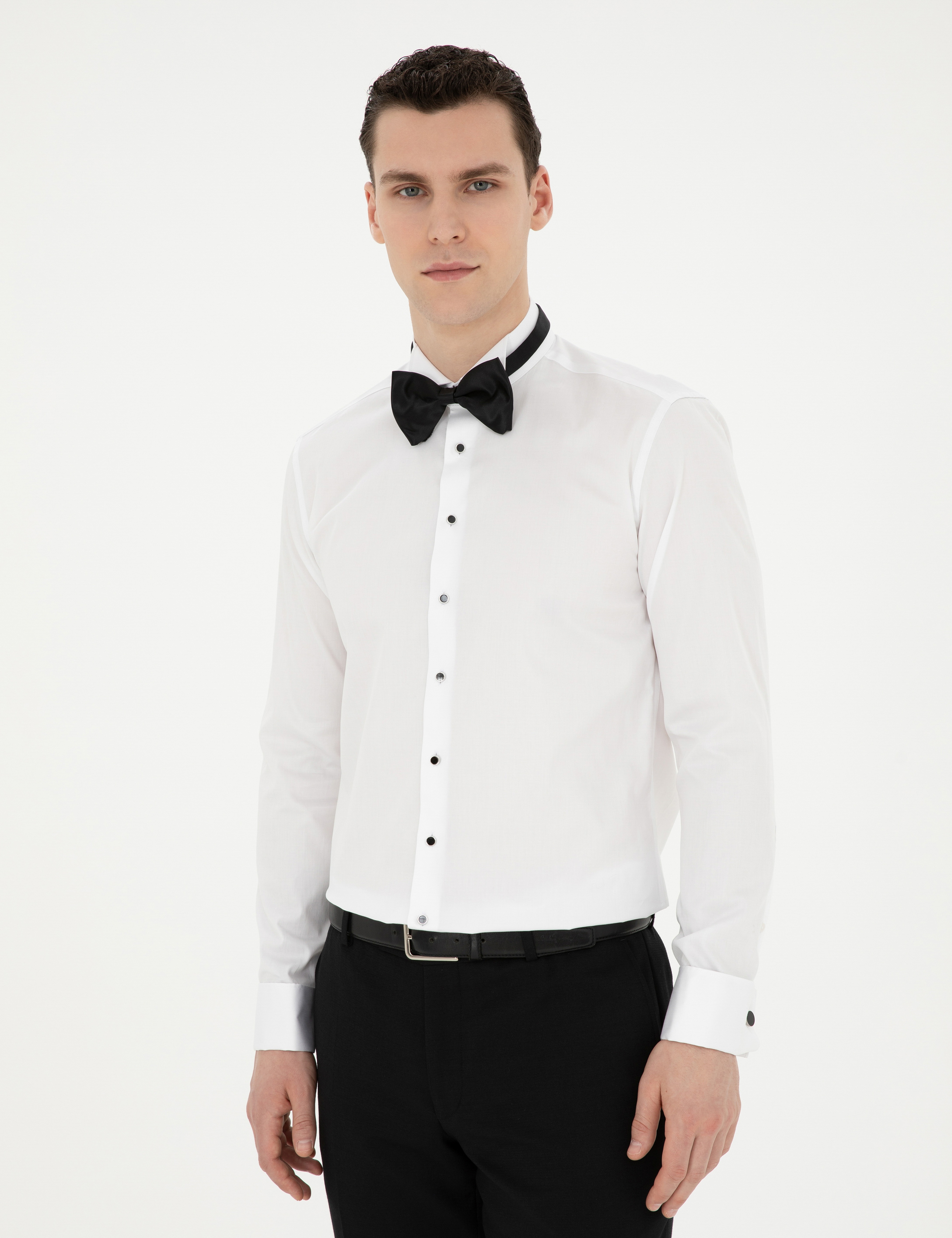 Beyaz Slim Fit Smokin Gömlek - Image 3