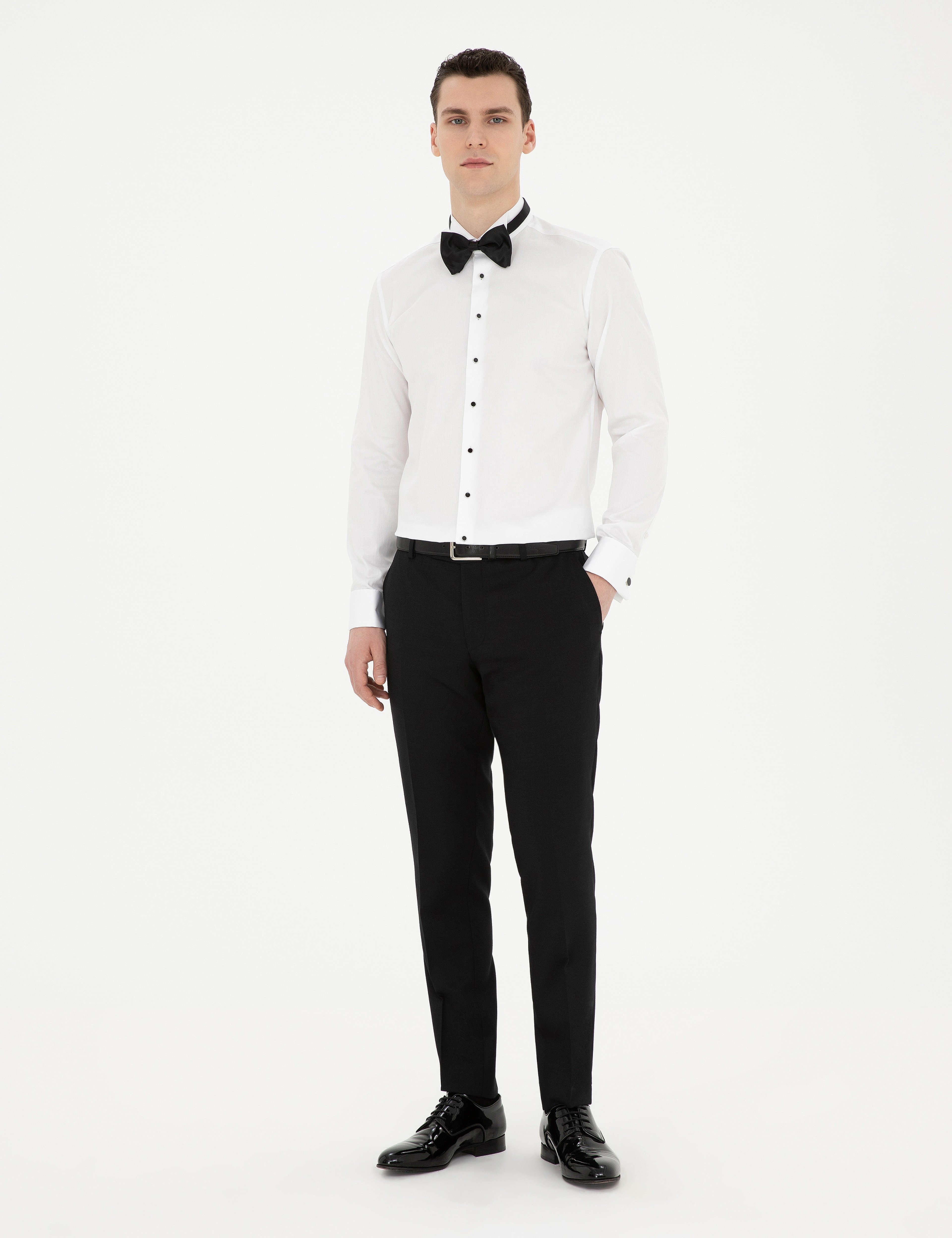 Beyaz Slim Fit Smokin Gömlek