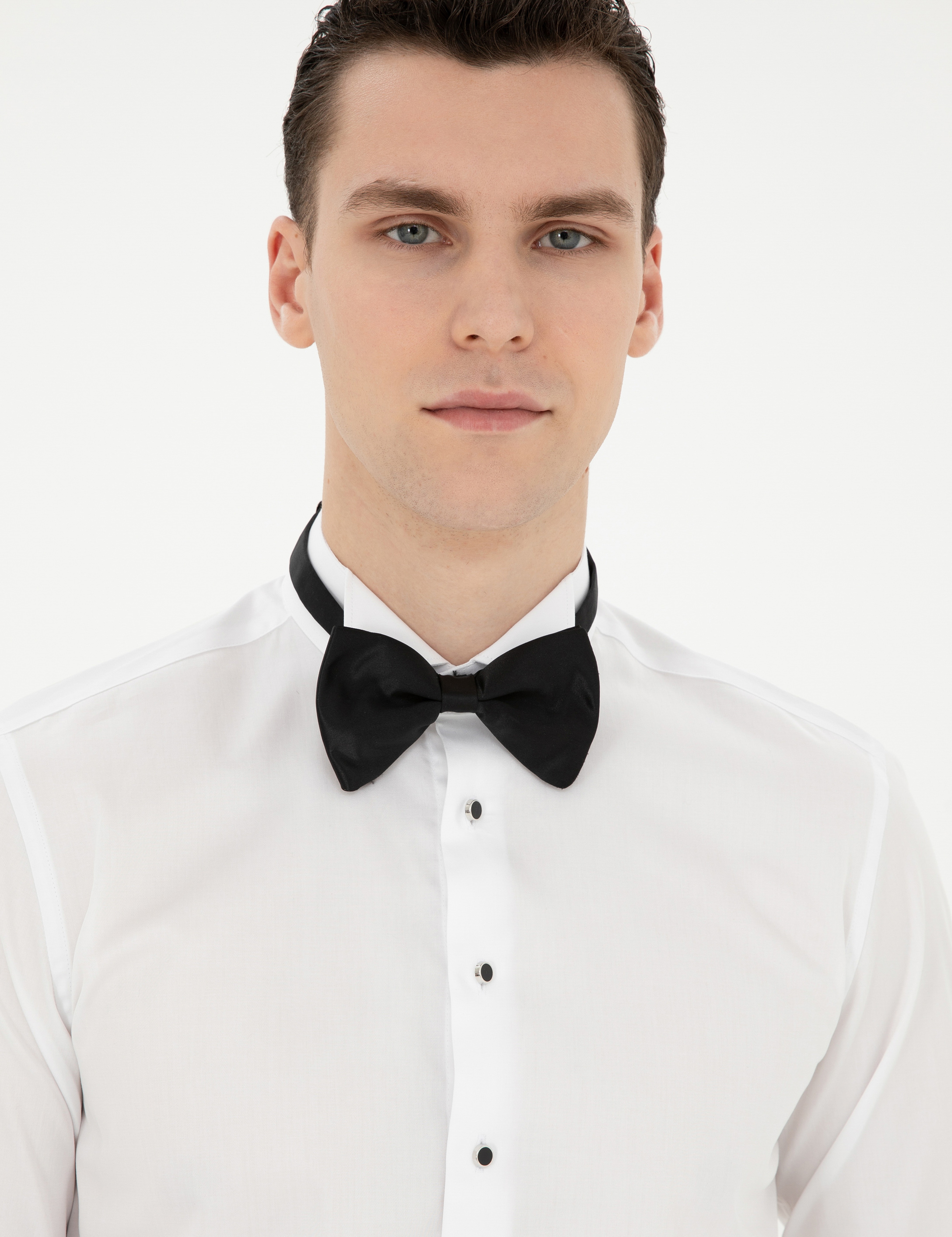 Beyaz Slim Fit Smokin Gömlek - Image 2