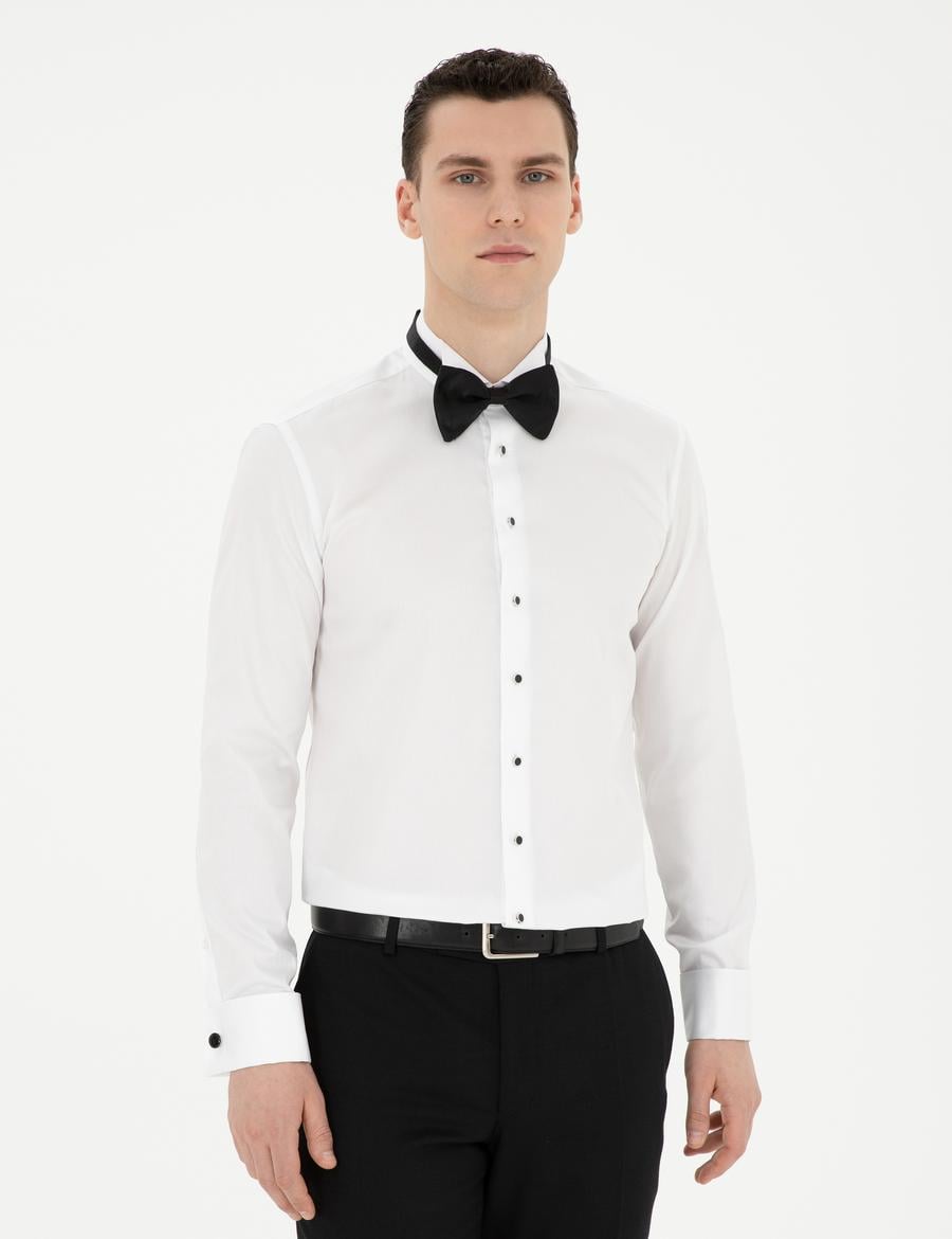 Beyaz Slim Fit Smokin Gömlek