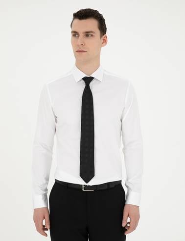Beyaz Likralı Kolay Ütülenebilir Ekstra Slim Fit Basic Gömlek