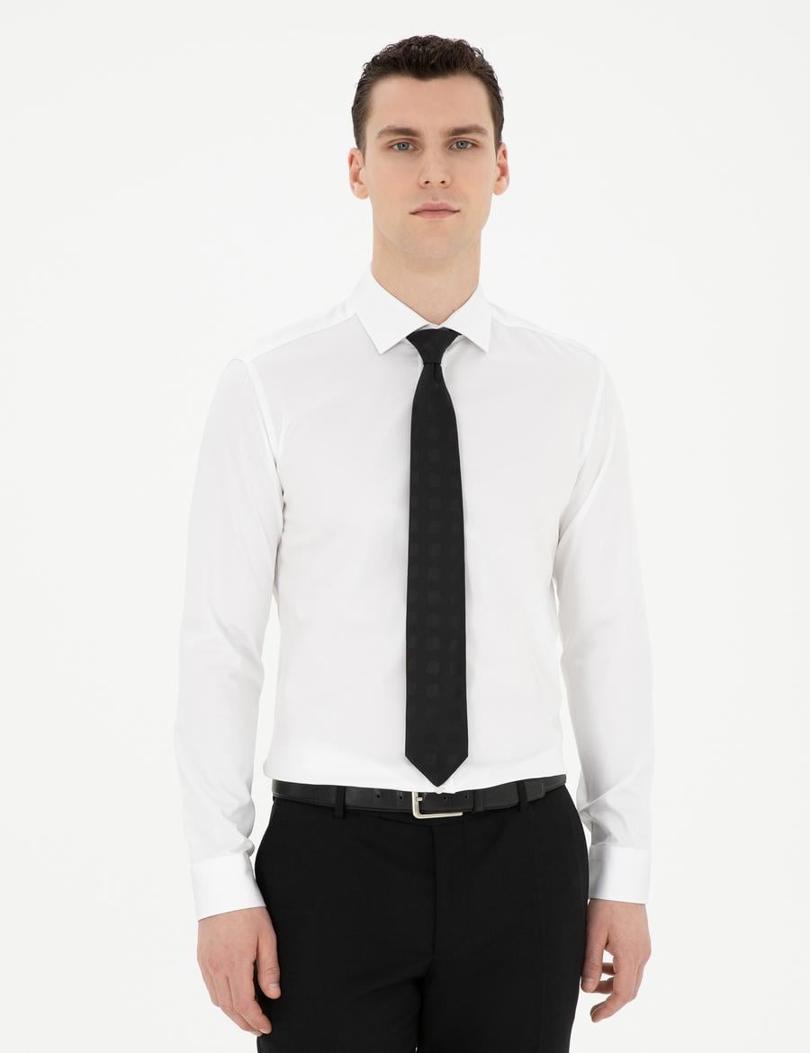 Beyaz Likralı Kolay Ütülenebilir Ex. Slim Fit Basic Gömlek