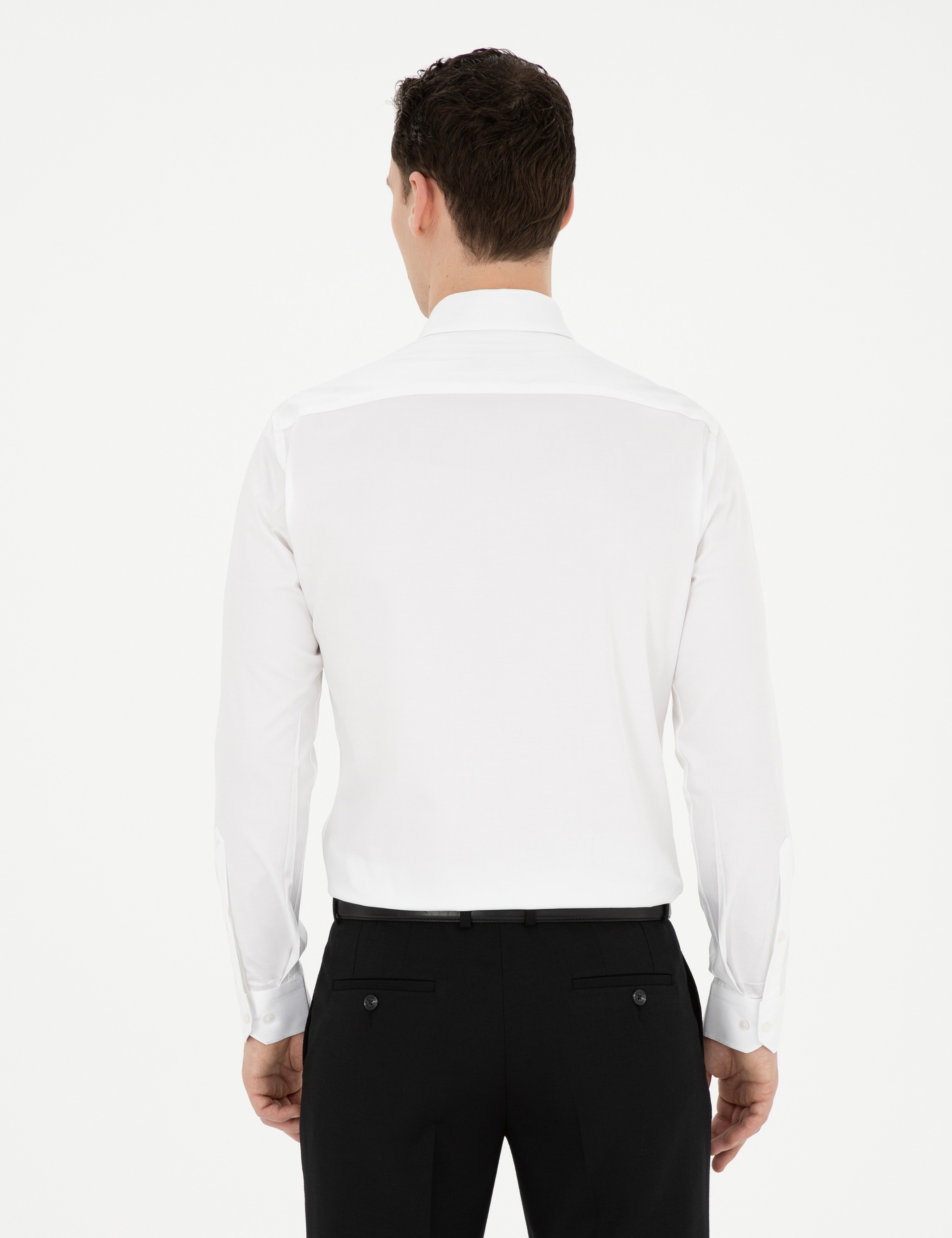 Beyaz Likralı Kolay Ütülenebilir Ekstra Slim Fit Basic Gömlek