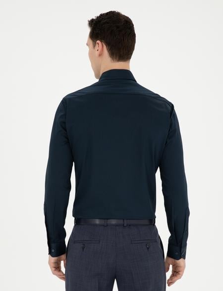 Lacivert Likralı Kolay Ütülenebilir Ex. Slim Fit Basic Gömlek - 50286402018