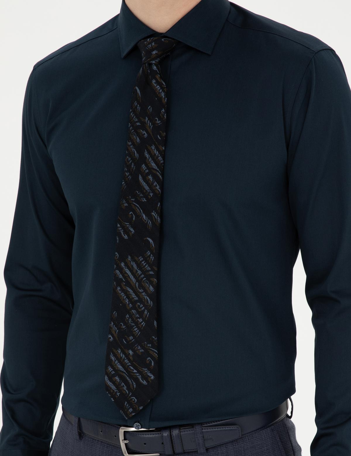 Lacivert Likralı Kolay Ütülenebilir Ex. Slim Fit Basic Gömlek - 50286402018