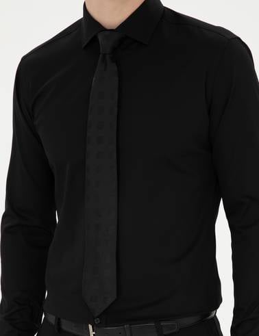 Siyah Likralı Kolay Ütülenebilir Ekstra Slim Fit Basic Gömlek