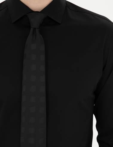Siyah Likralı Kolay Ütülenebilir Ekstra Slim Fit Basic Gömlek
