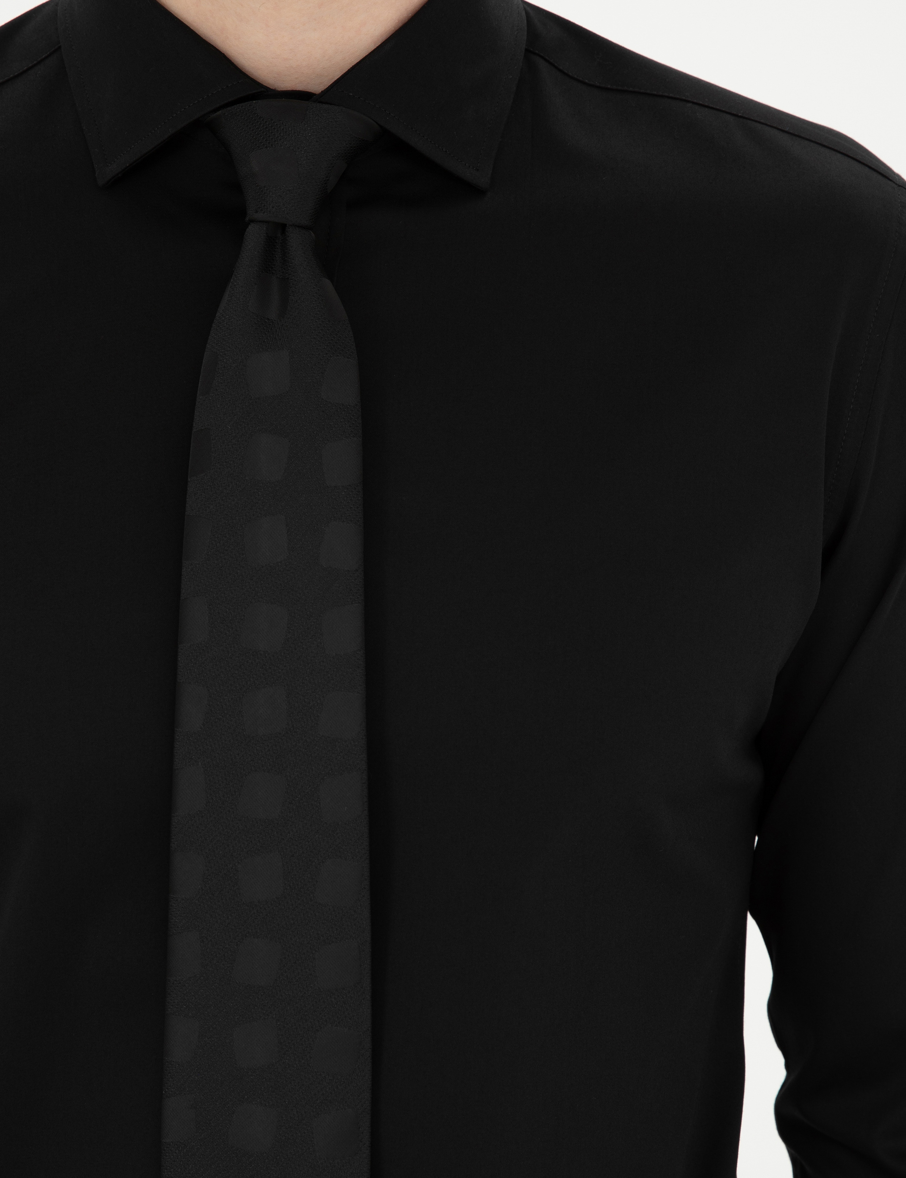 Siyah Likralı Kolay Ütülenebilir Ekstra Slim Fit Basic Gömlek - Image 7