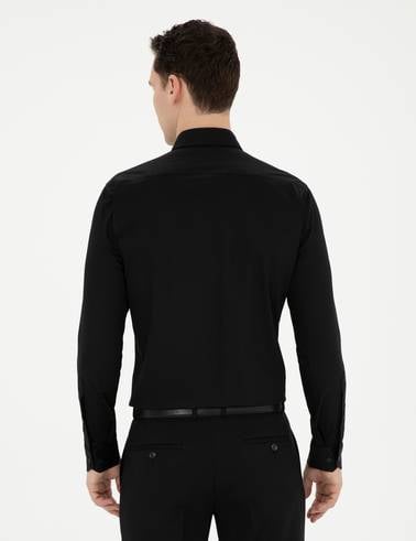 Siyah Likralı Kolay Ütülenebilir Ekstra Slim Fit Basic Gömlek