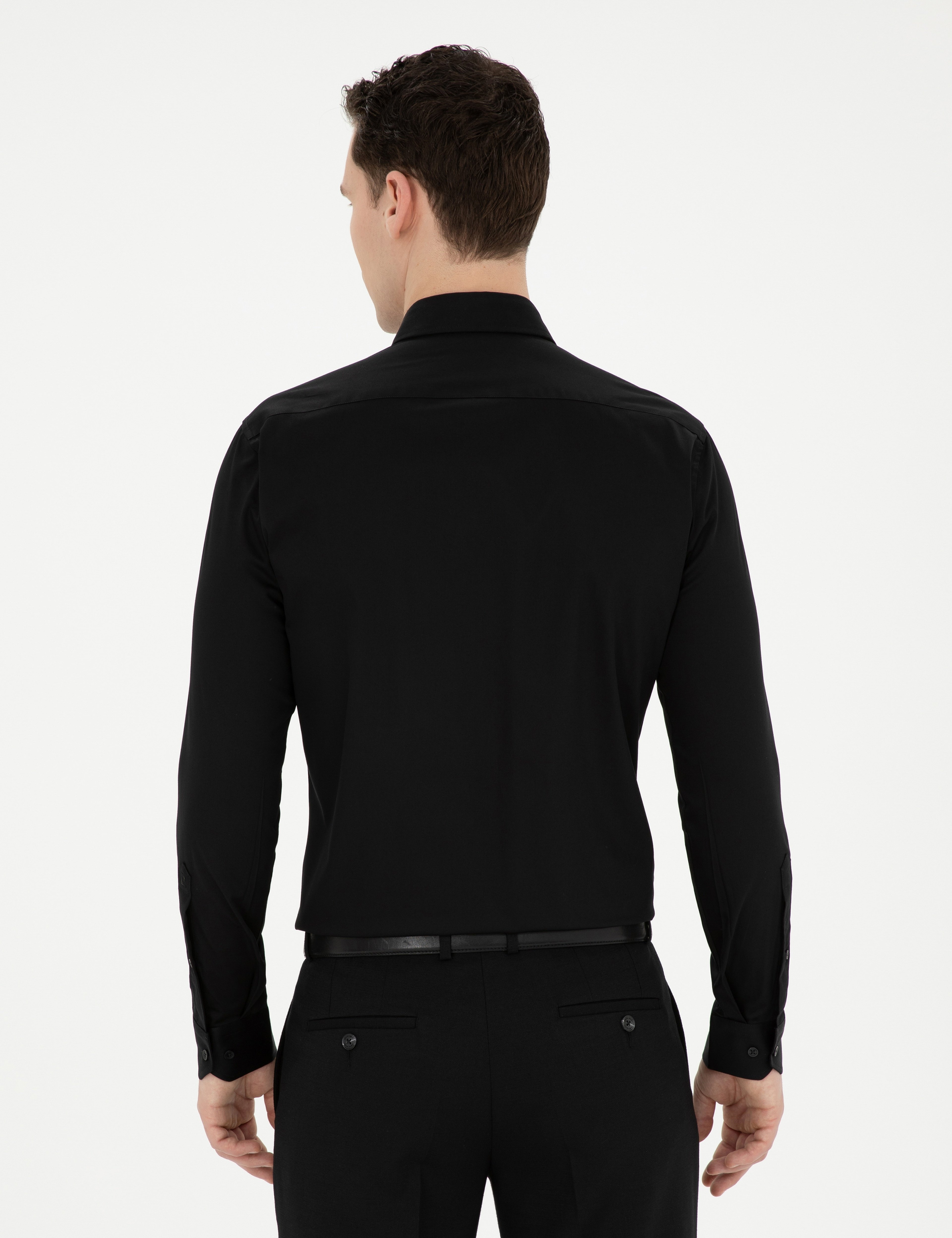 Siyah Likralı Kolay Ütülenebilir Ekstra Slim Fit Basic Gömlek