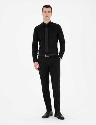 Siyah Likralı Kolay Ütülenebilir Ekstra Slim Fit Basic Gömlek