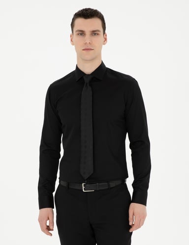 Siyah Likralı Kolay Ütülenebilir Ekstra Slim Fit Basic Gömlek