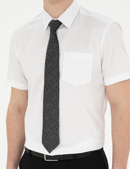 Beyaz Parlak Saten Regular Fit Kısa Kollu Basic Gömlek - 50286403016