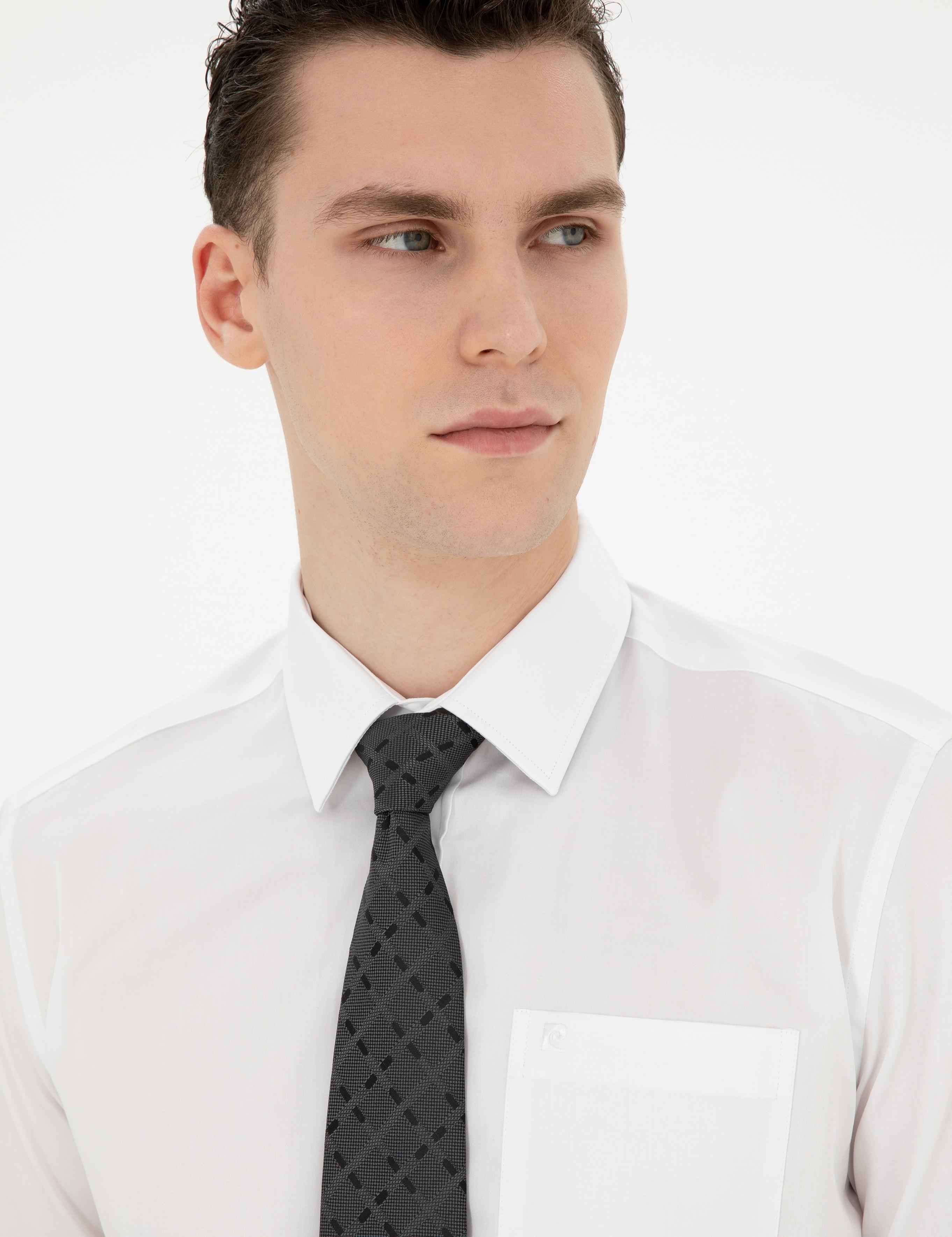 Beyaz Parlak Saten Regular Fit Kısa Kollu Basic Gömlek