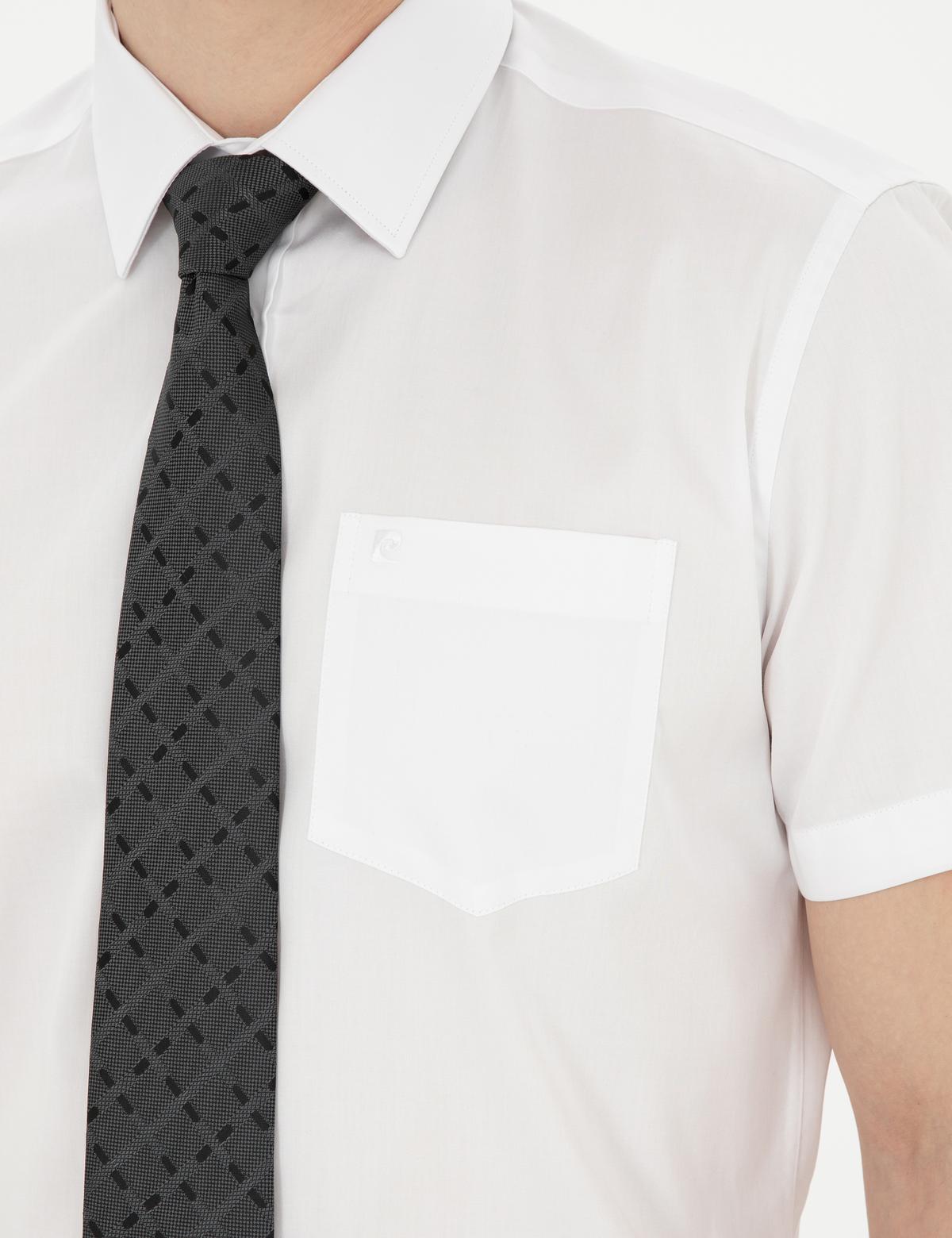 Beyaz Parlak Saten Regular Fit Kısa Kollu Basic Gömlek - 50286403016