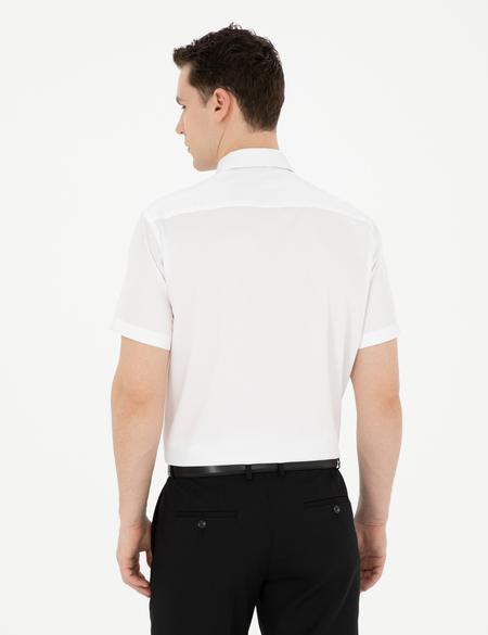 Beyaz Parlak Saten Regular Fit Kısa Kollu Basic Gömlek - 50286403016