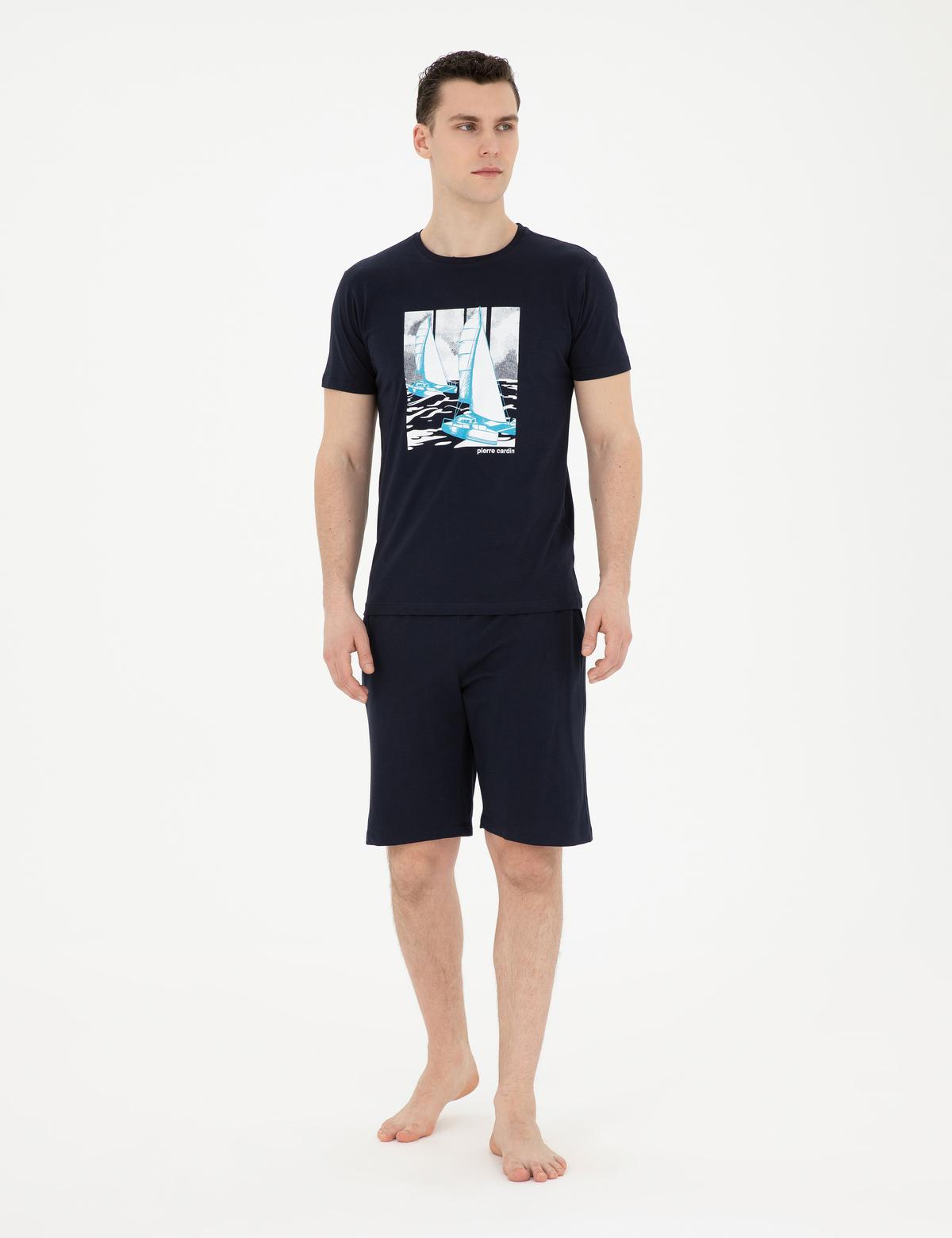 Lacivert Kısakol Şortlu Pijama Takımı