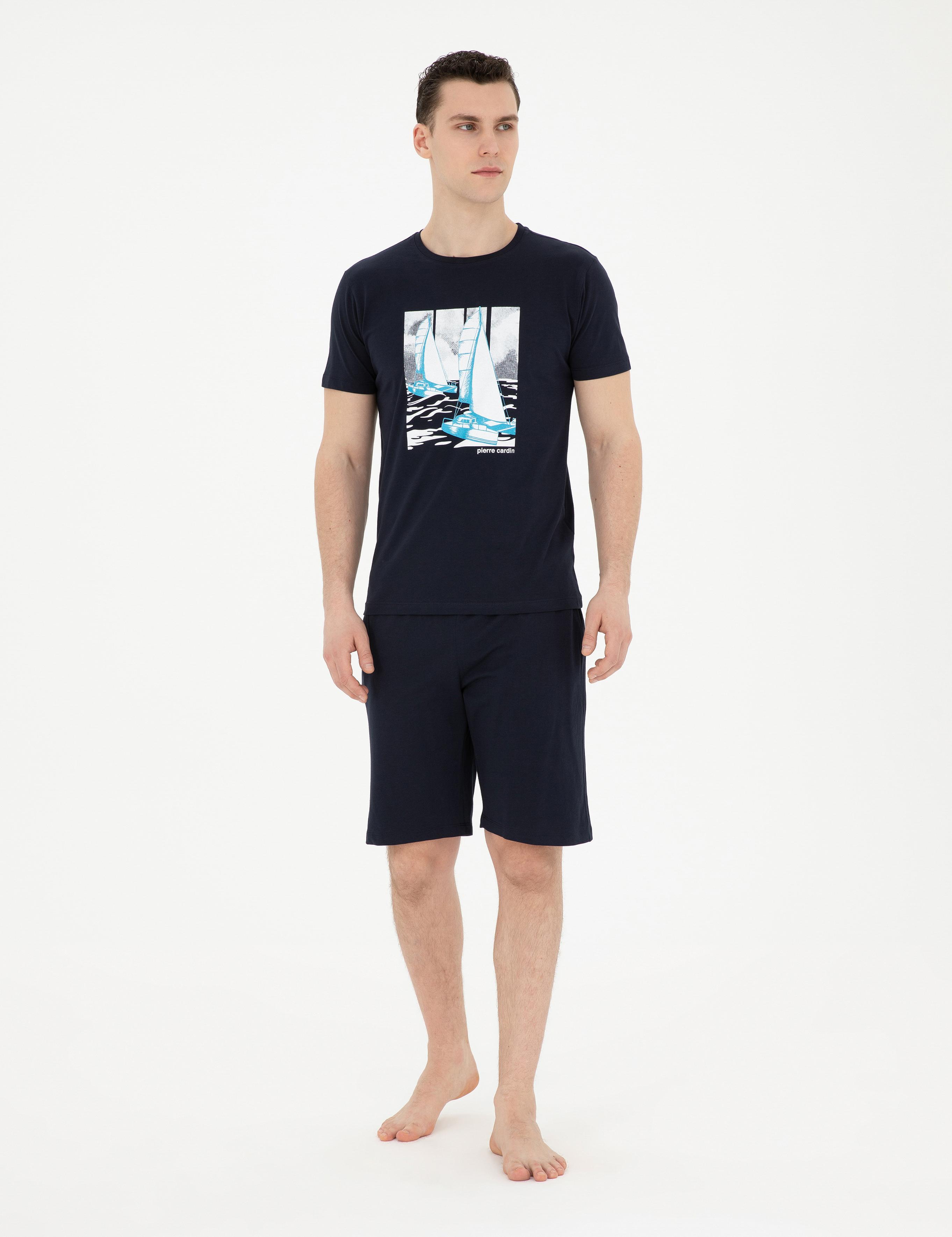 Lacivert Kısakol Şortlu Pijama Takımı