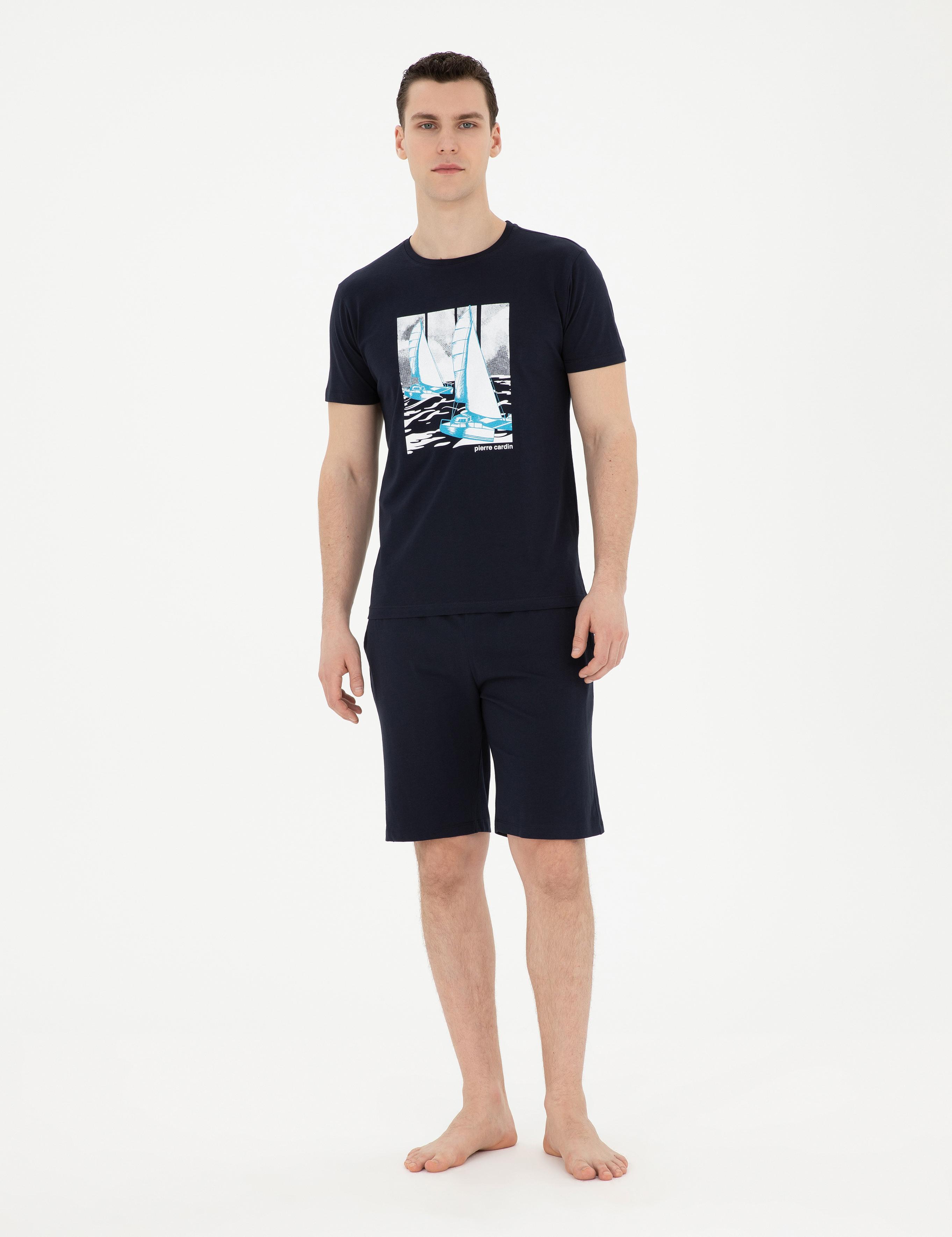 Lacivert Kısakol Şortlu Pijama Takımı