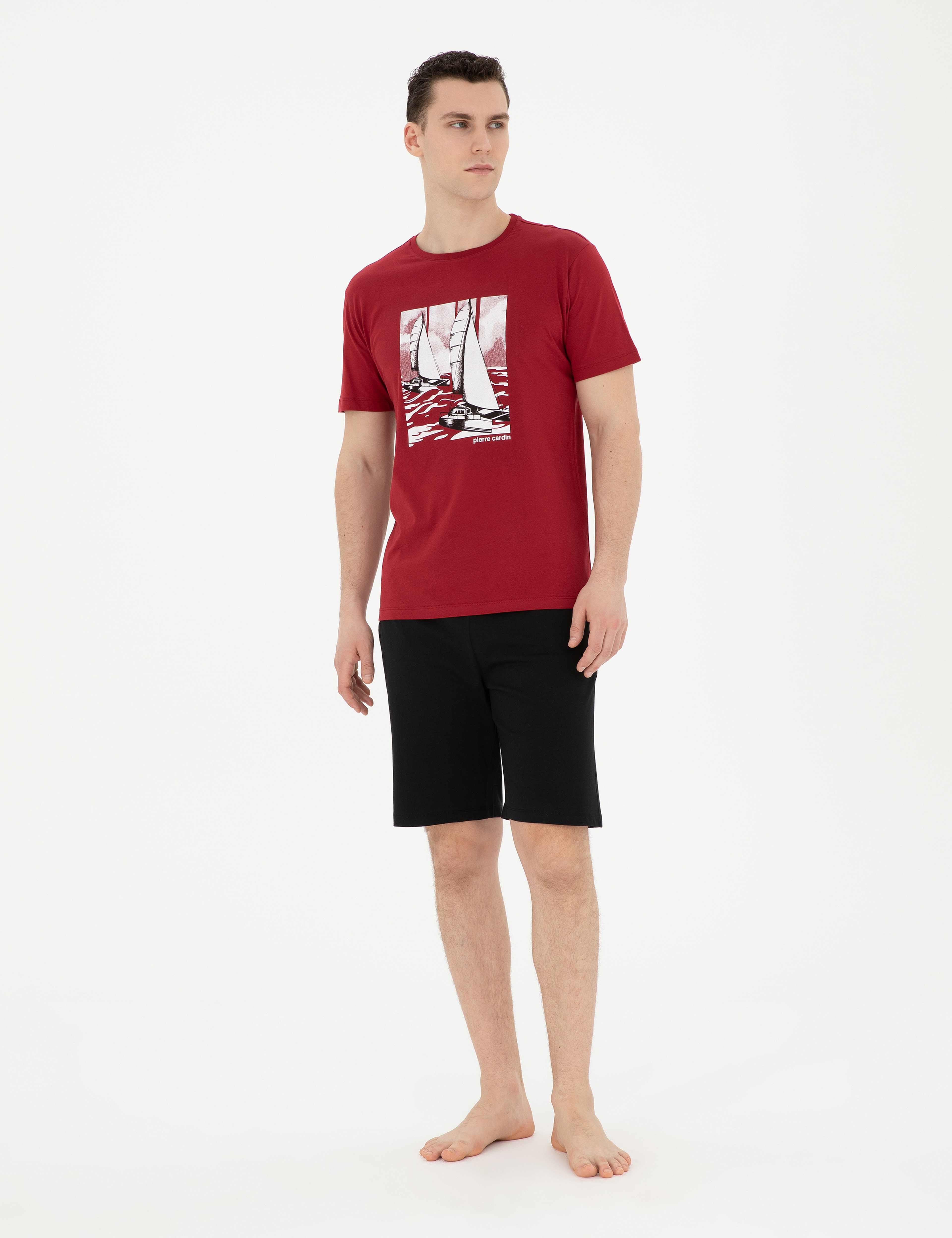 Bordo Kısakol Şortlu Pijama Takımı