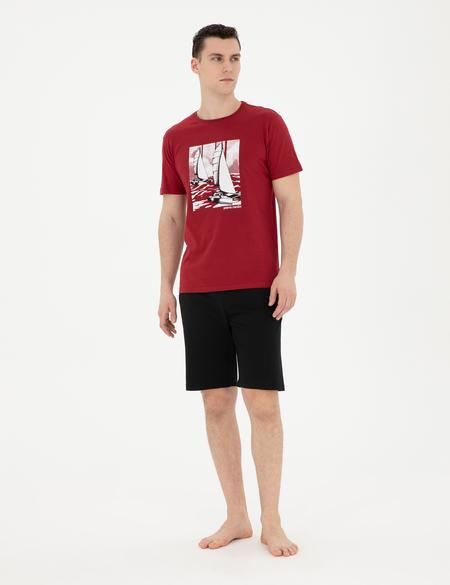 Bordo Kısakol Şortlu Pijama Takımı - 50294205004