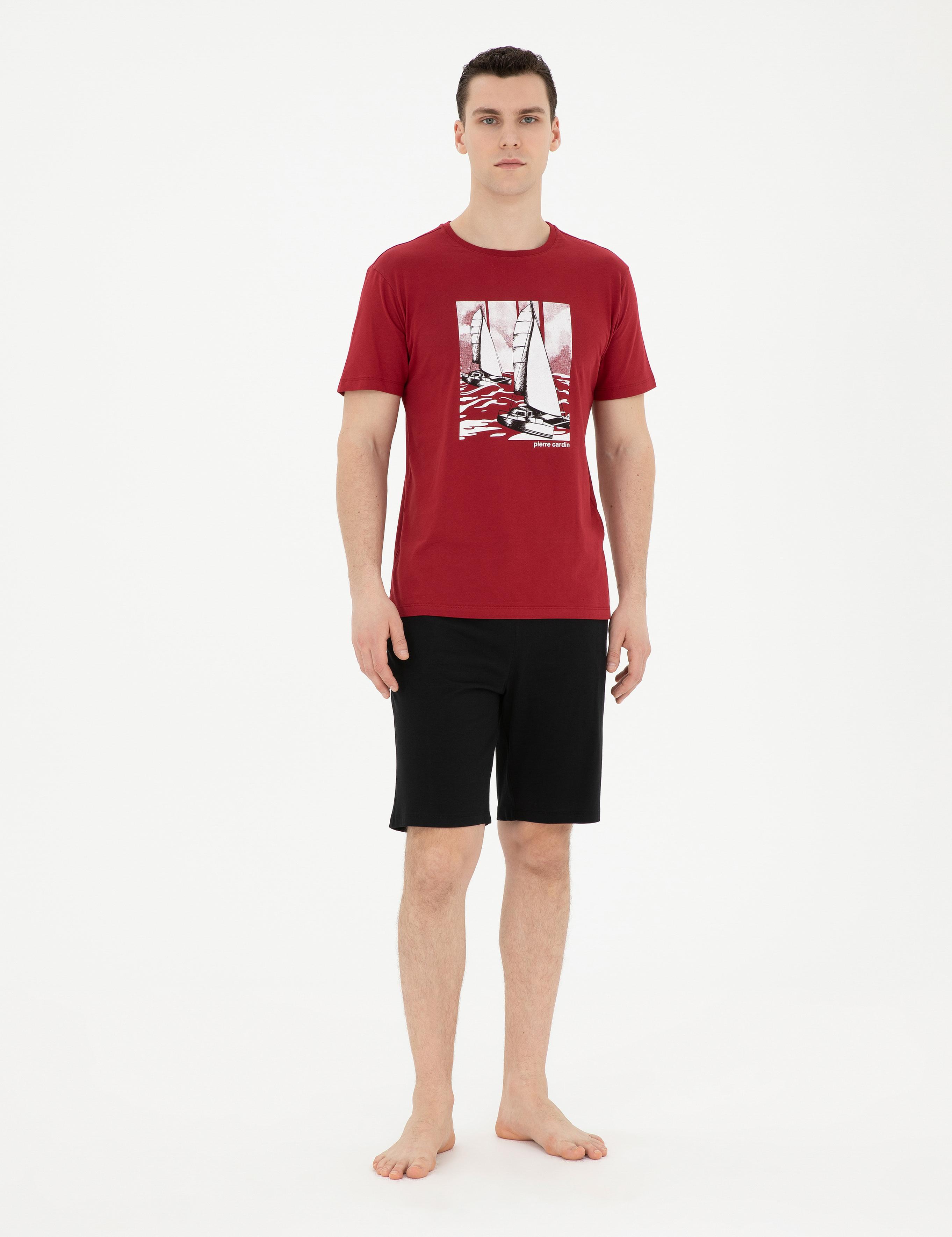 Bordo Kısakol Şortlu Pijama Takımı