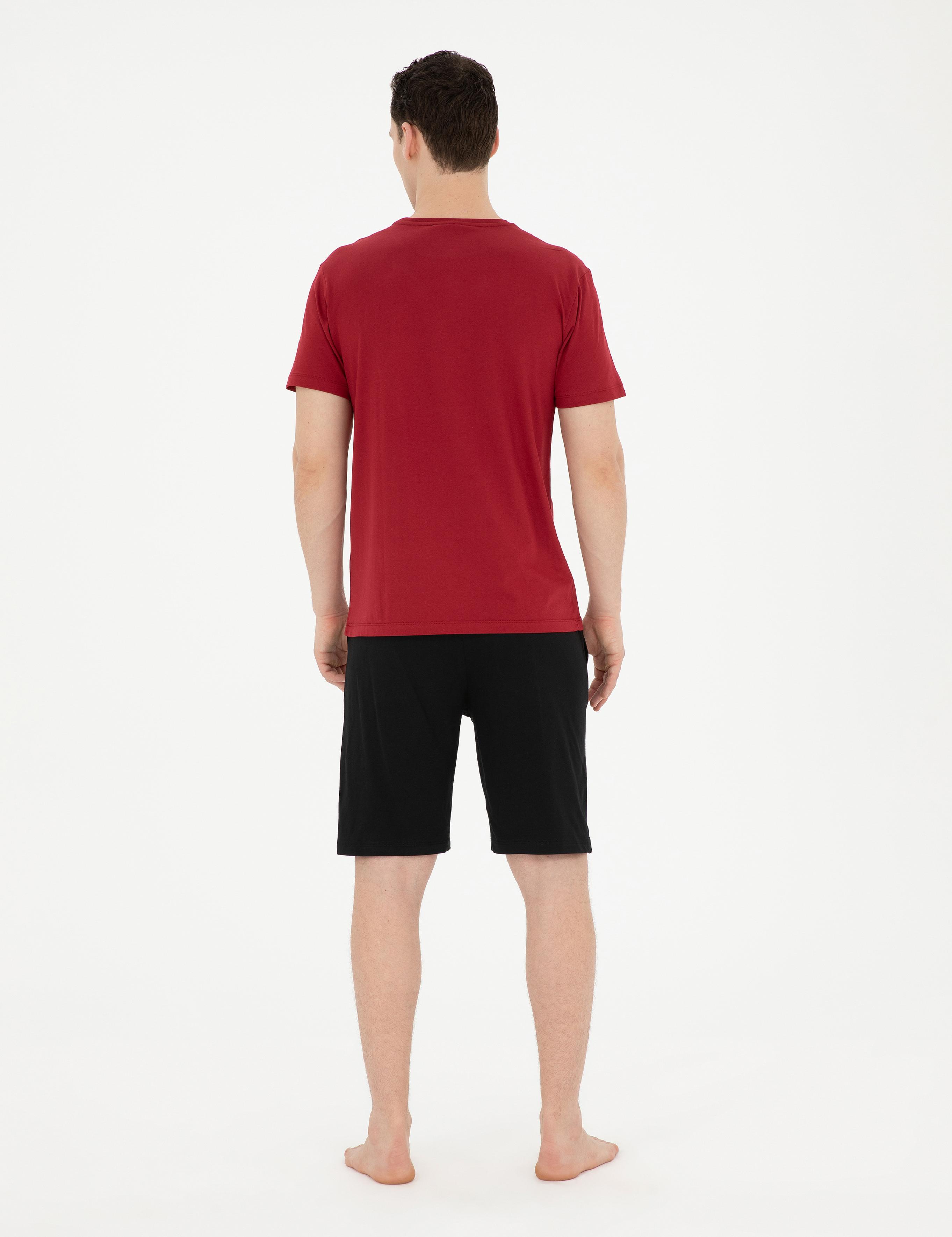 Bordo Kısakol Şortlu Pijama Takımı